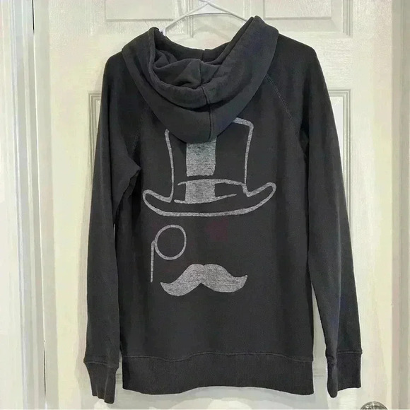 Monopoly Man Faded Black Hoodie Front Pocket Men Sz S  Junk Food Game Night - Picture 5 of 9